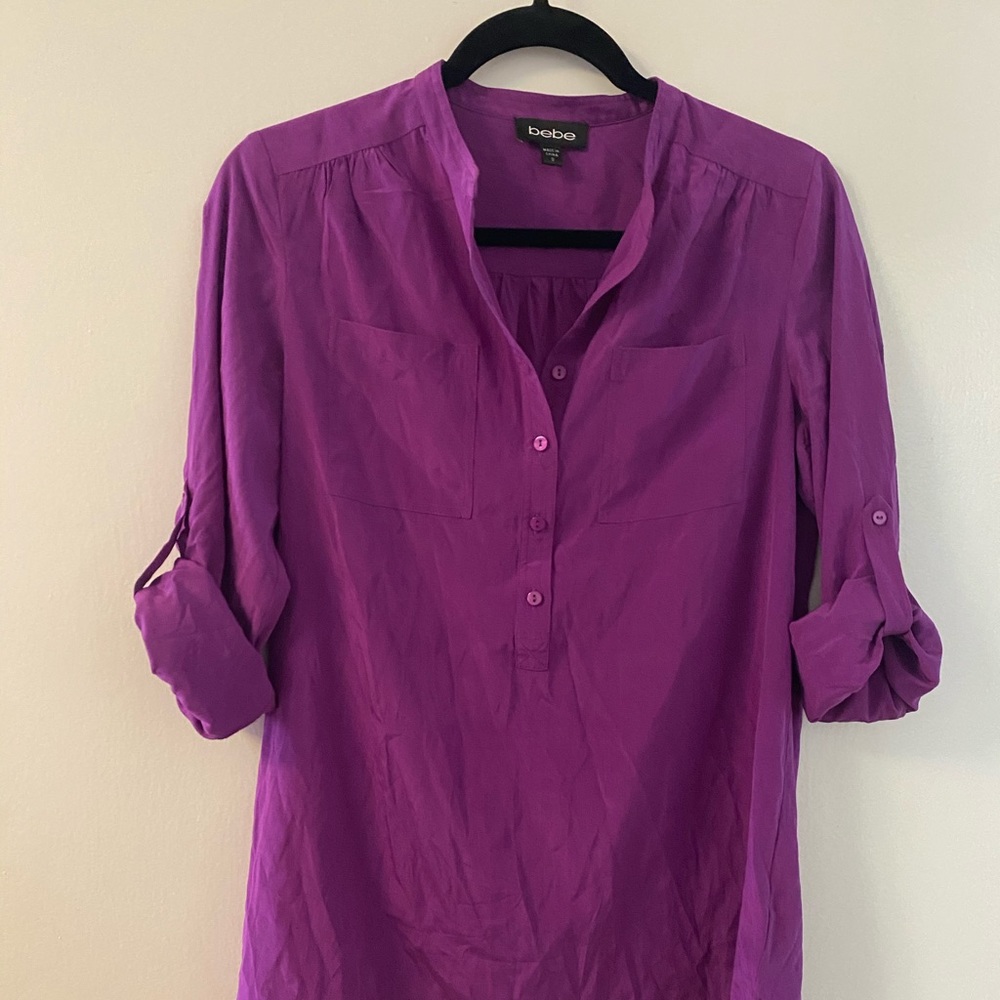 Bebe tunic half buttom Long sleeve silk shirt